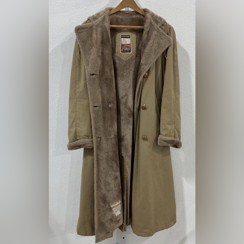 VINTAGE Fur Lined Weatherproof Trenchcoat with Removable Fur Trimmed Hood